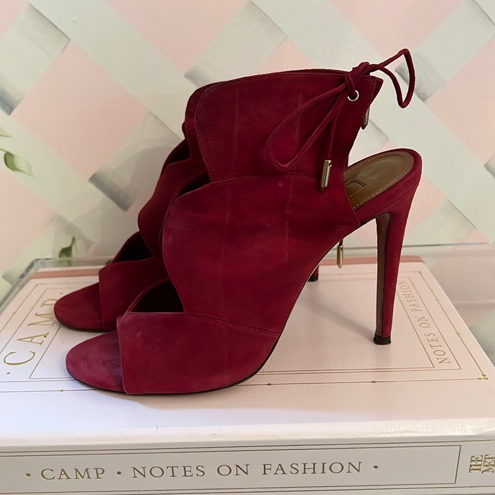 Aquazarra Sexy Thing 105 Suede Cutout Sandals in Burgundy